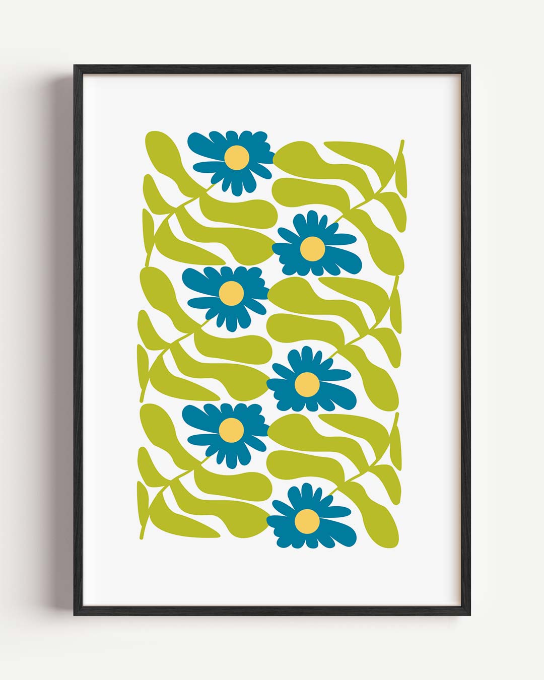 Bloemenpracht in Blauw en Groen – bloemen portret poster als wanddecoratie