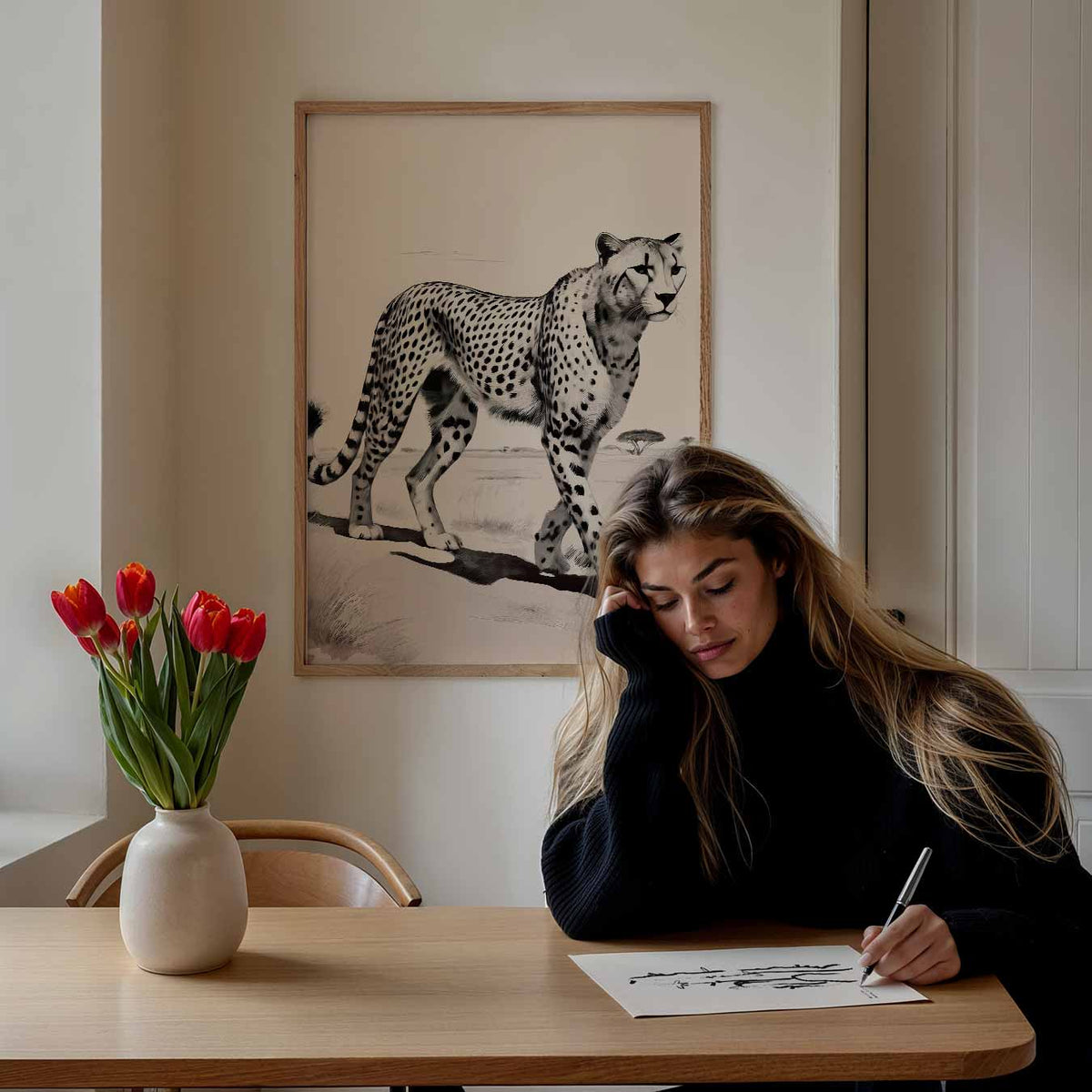 Sierlijke Jachtluipaard – staande dieren wanddecoratie van WallArtistic