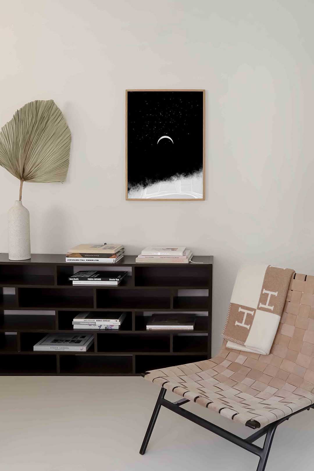 Maan en sterren – zachte abstracte poster in staand formaat