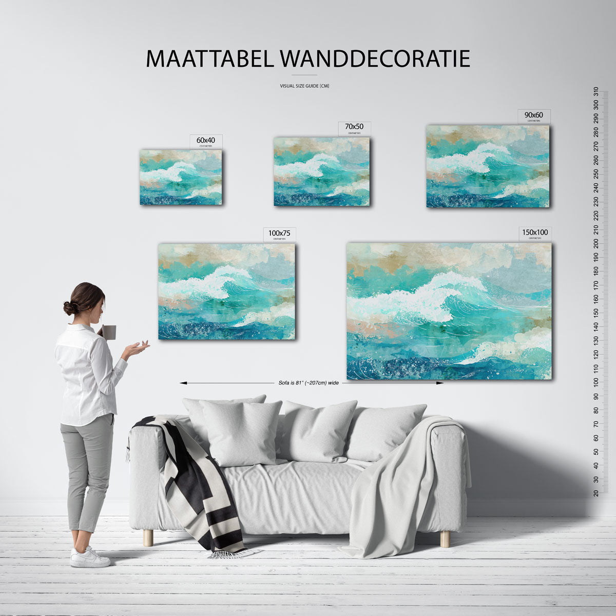 Dynamische oceaangolven – moderne liggende wandkunst