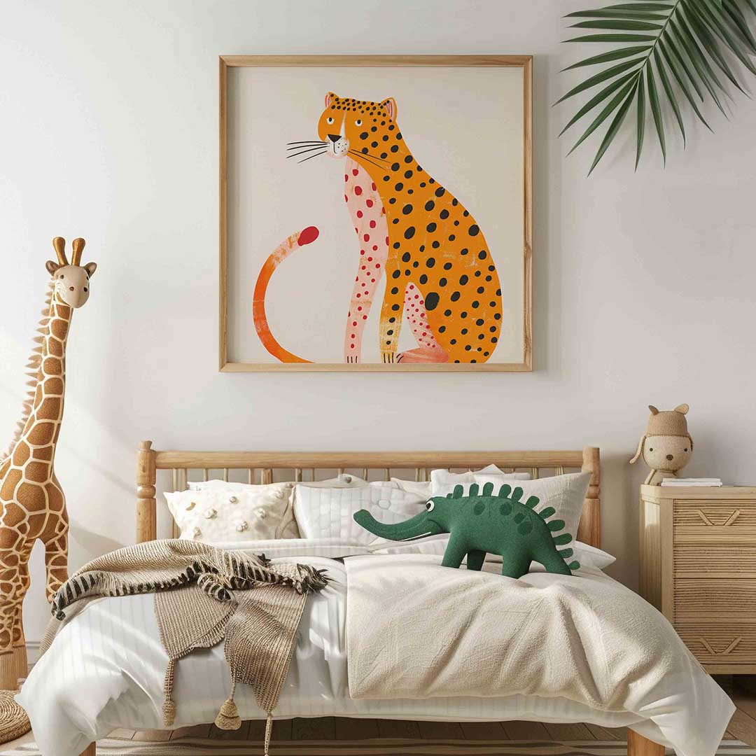 Luipaard met stippen – vierkante kinderkamer wanddecoratie van WallArtistic