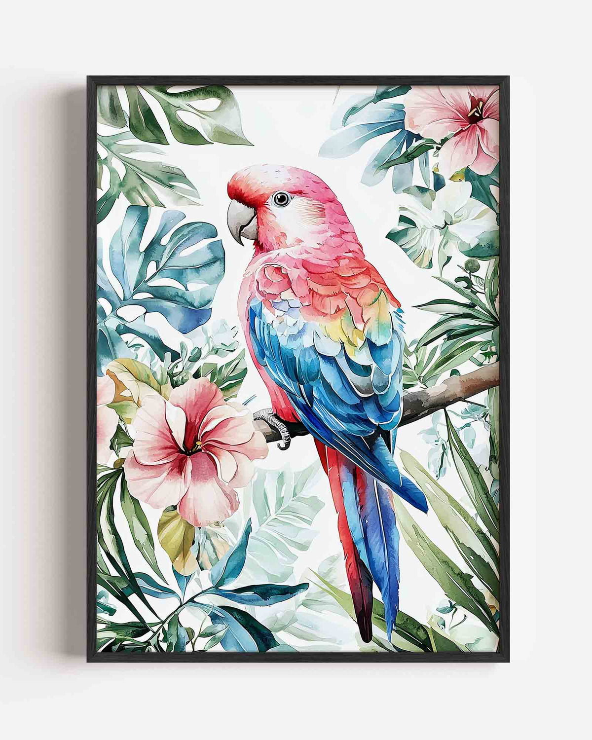 Papegaai en bloemen – dieren portret poster als wanddecoratie