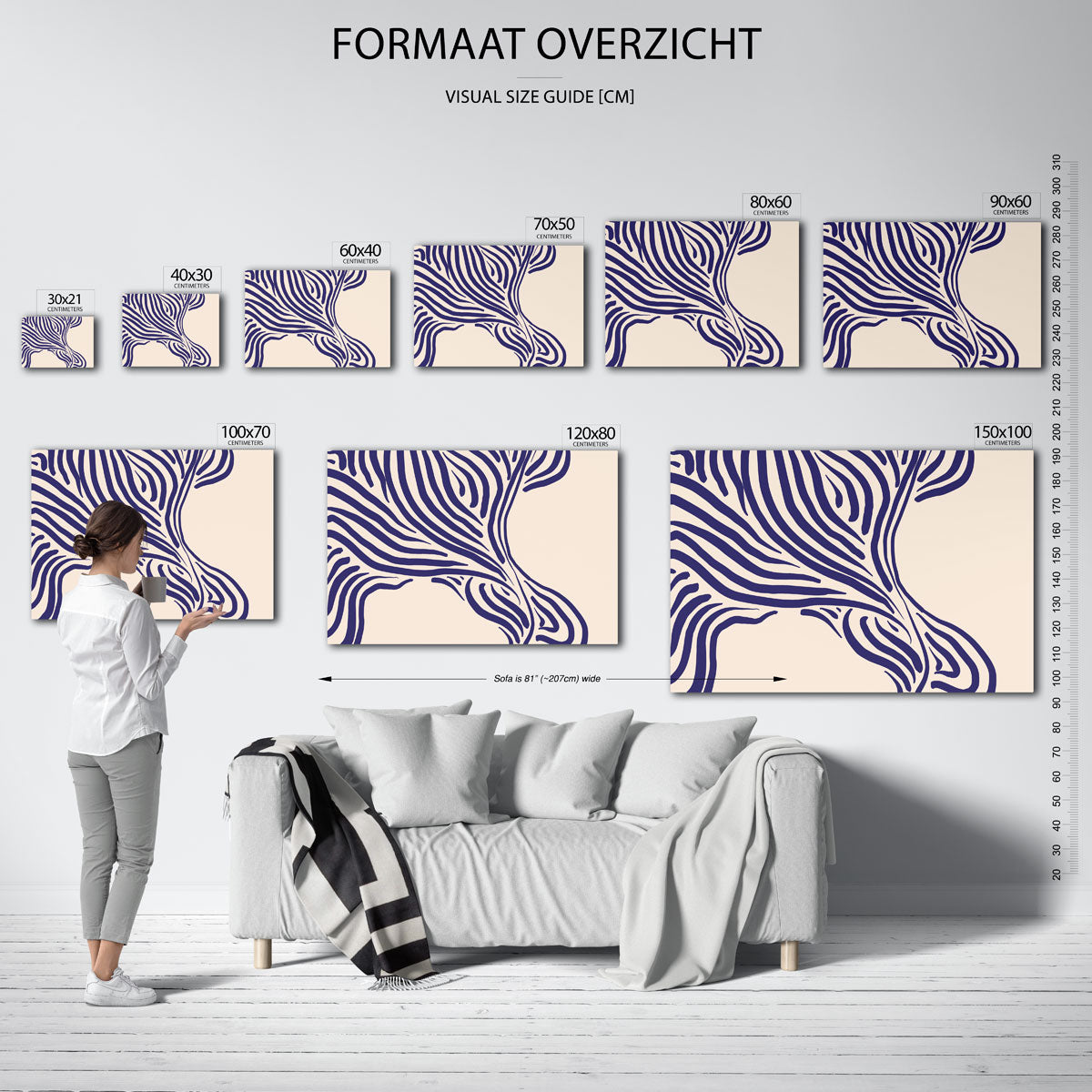 Gestreepte vormen – liggende muurposter met kleurrijke abstracte vormen