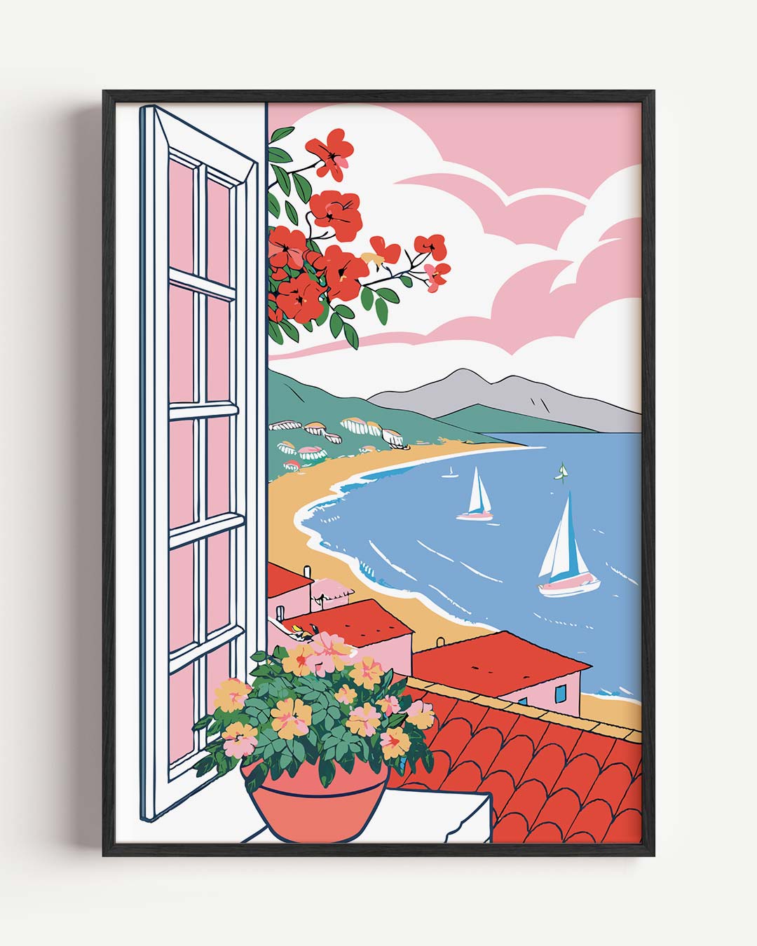 Zomers Uitzicht op de Middellandse Zee – zomer portret poster als wanddecoratie