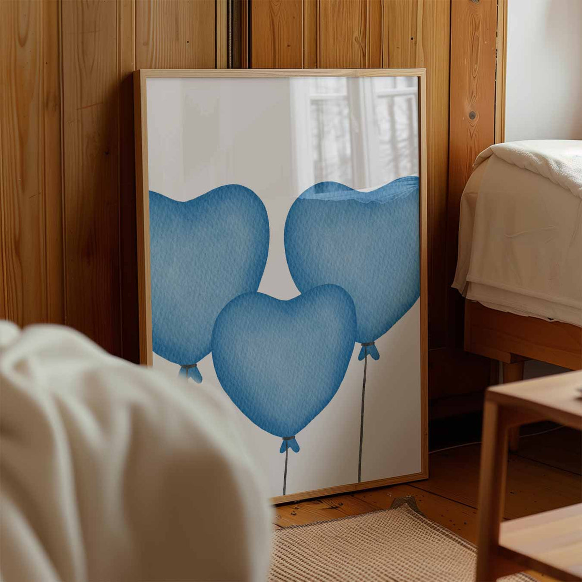 Blauwe Hart Ballonnen – kinderposter in staand formaat