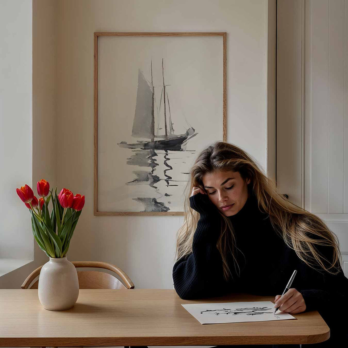 Zeilschip Silhouet – staande muurposter met vintage uitstraling