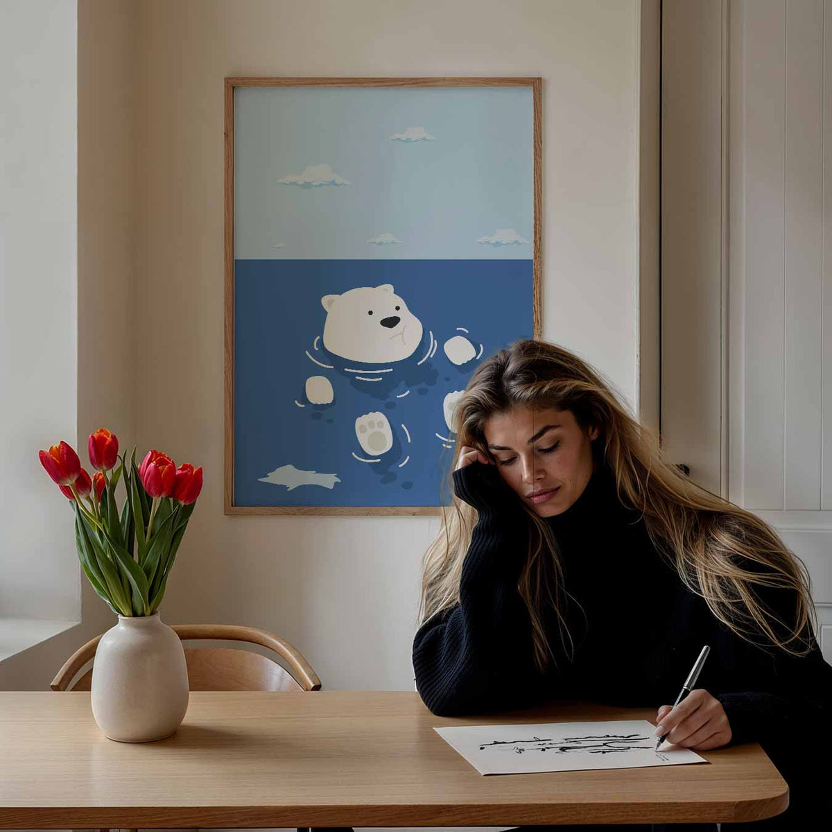 Zwemmende IJsbeer – staande muurposter voor de kinderkamer