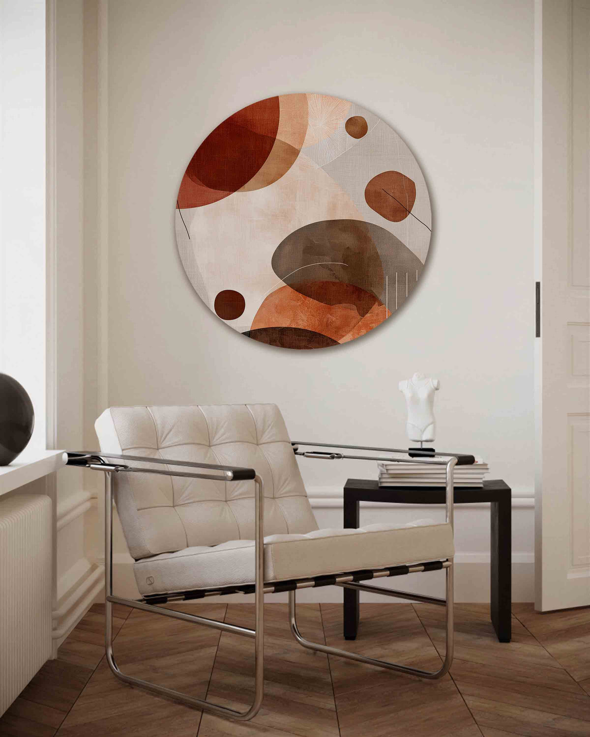 Abstracte vormen – vrouwelijk portret muurcirkel als wanddecoratie