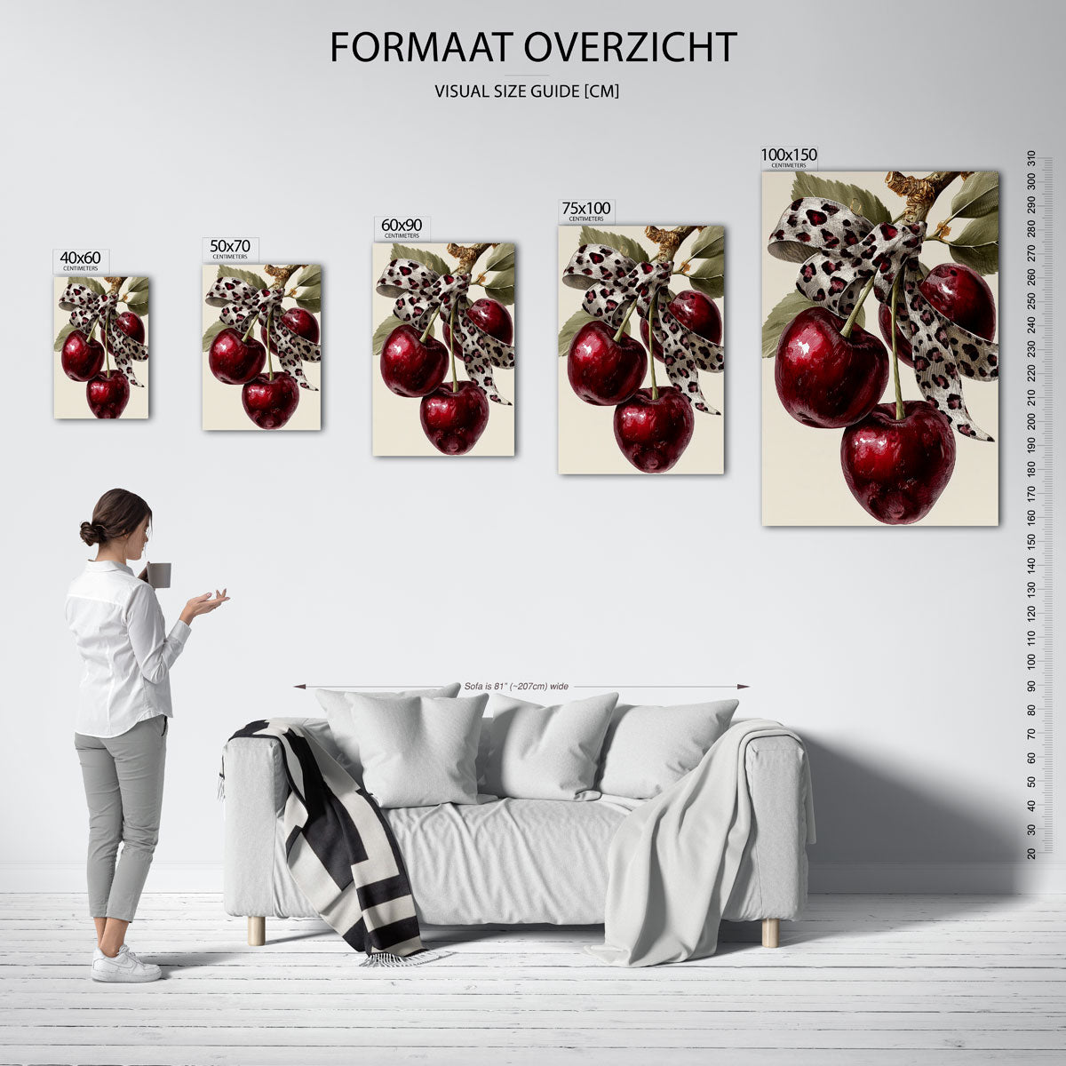 Kersen met lint – staand wanddecoratie kunstwerk