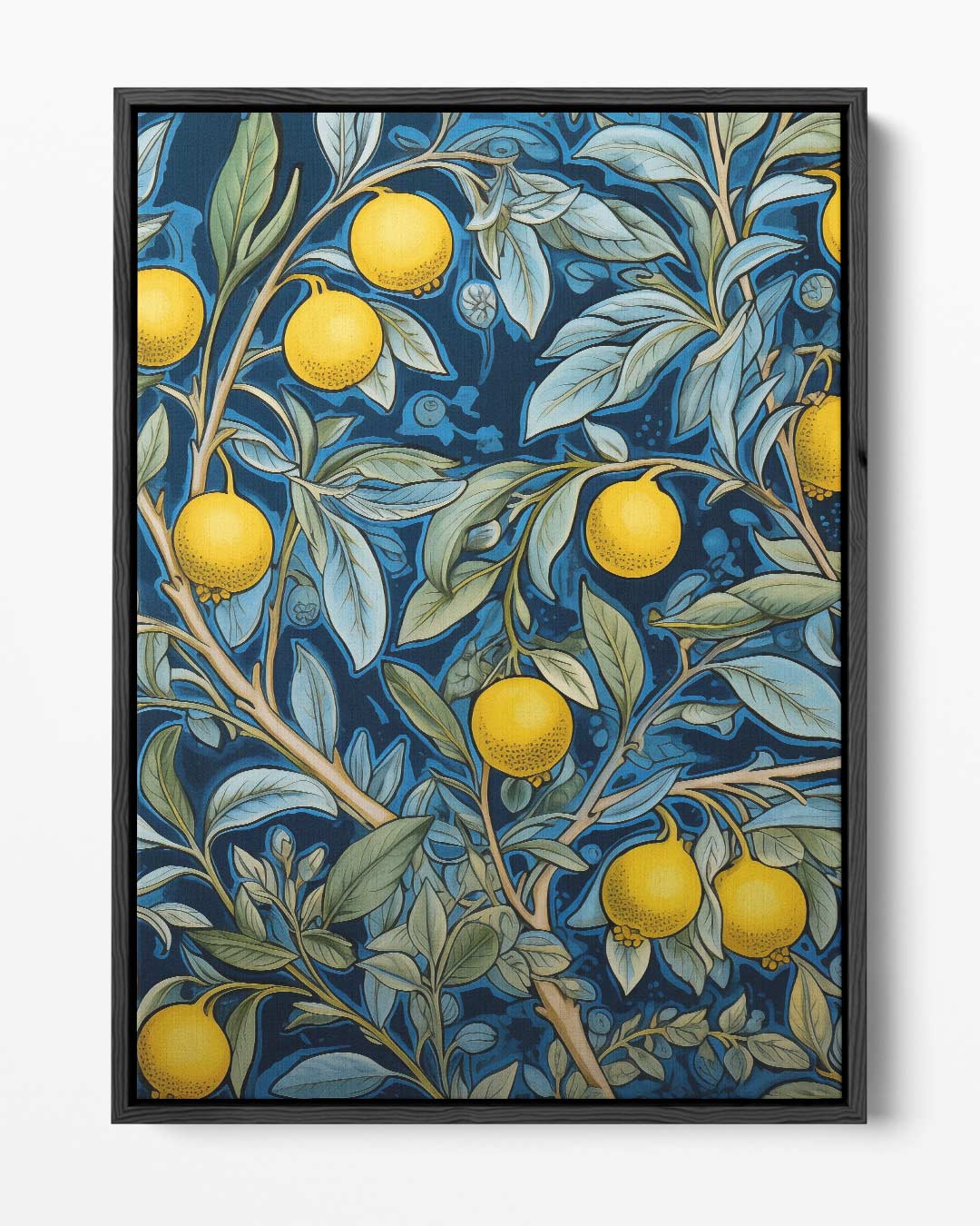 Zonnige Citroenen op Blauw – portret kunstwerk als wanddecoratie