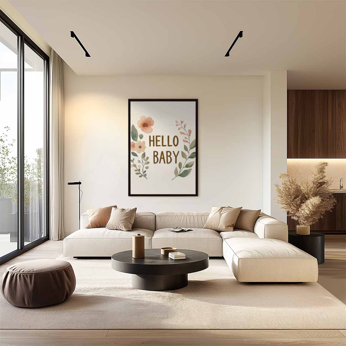 Hello Baby Bloemenprint – dibond wanddecoratie in staand formaat