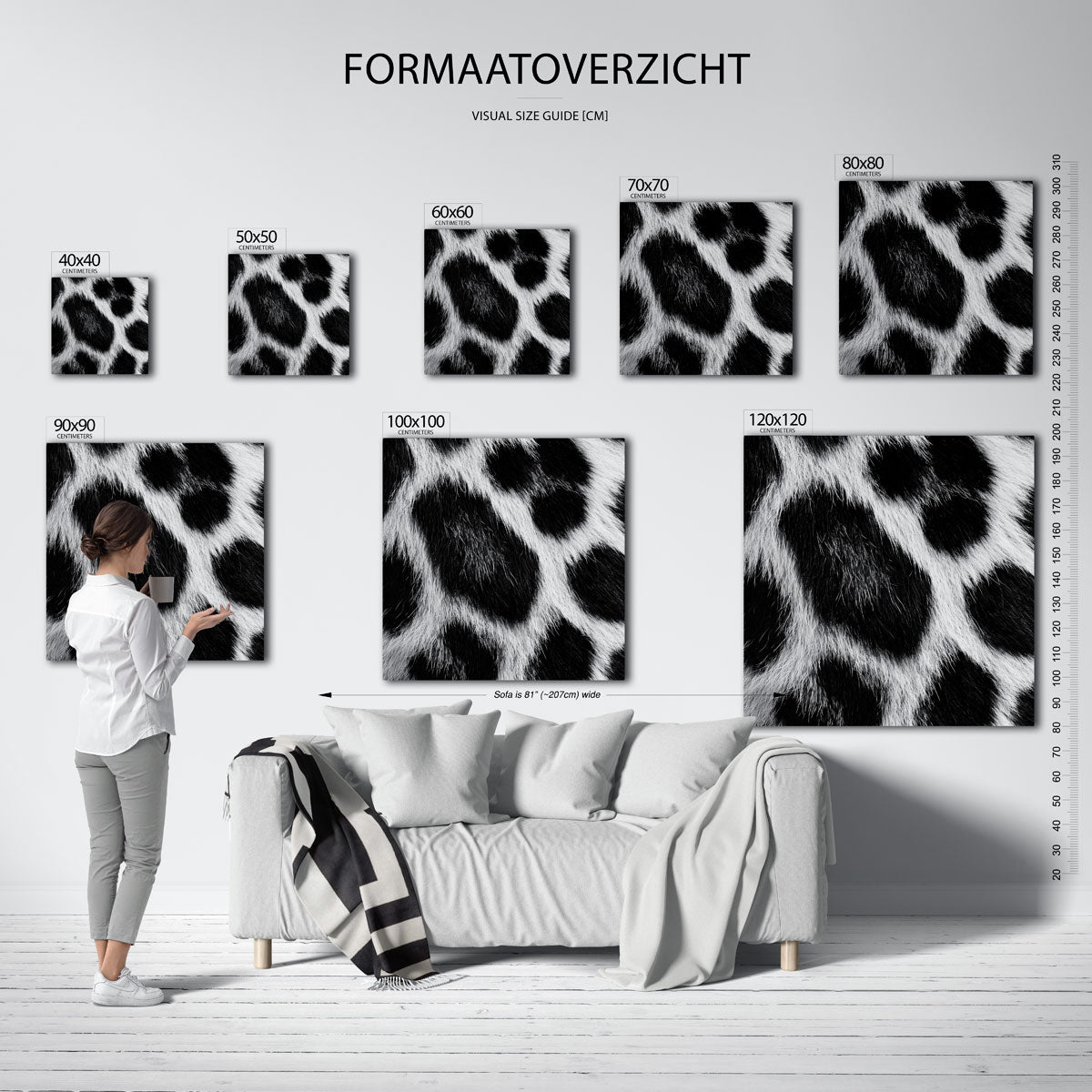 Zwart witte vacht – vierkante muurposter met jungle thema