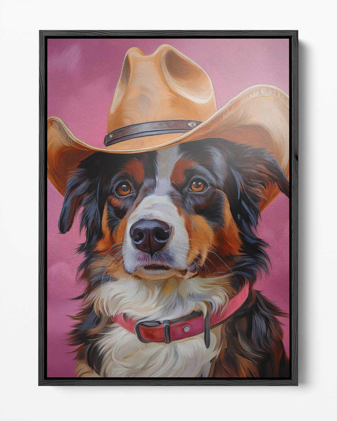 Cowboy cane tosto su opera d'arte rosa