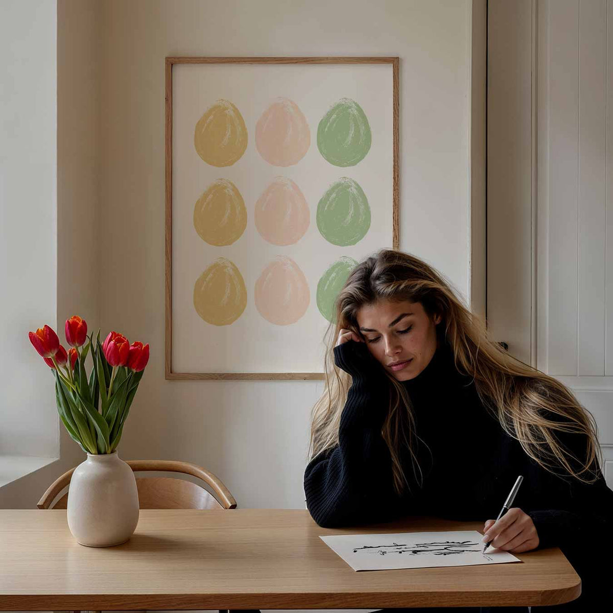 Vrolijke Pastel Dot Art – paasposter in staand formaat