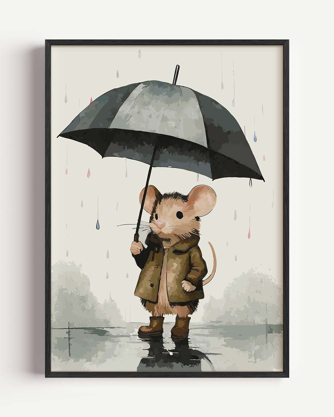 Regenachtige Muis Avonturen – kids portret poster als wanddecoratie