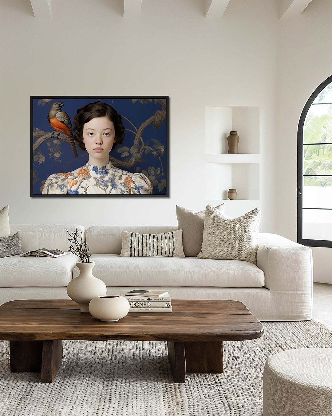 Vogel en meisje portret – wanddecoratie in interieur