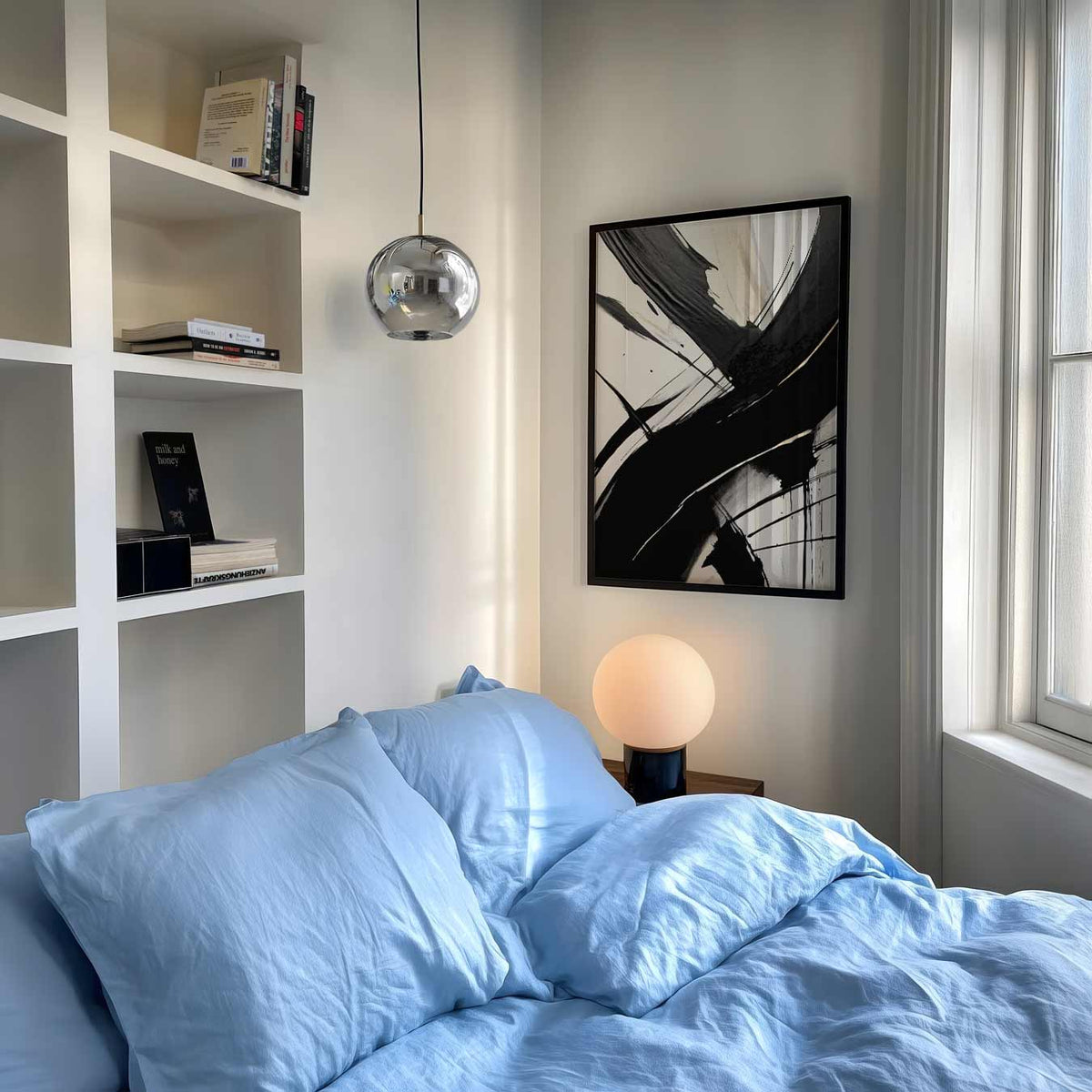 Zwarte en Witte Abstracte Kunstposter – abstracte poster als moderne staande wanddecoratie