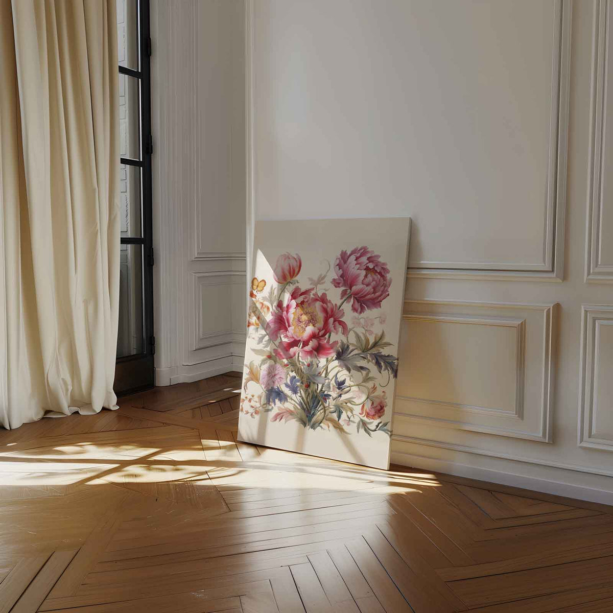 Bloemenpracht met Vlinder – dibond kunstwerk als wanddecoratie