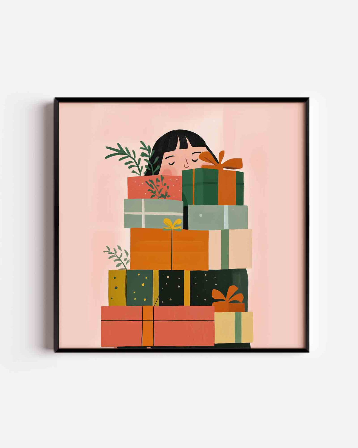 Cadeaus en bladeren – vierkante kinderposter als wanddecoratie