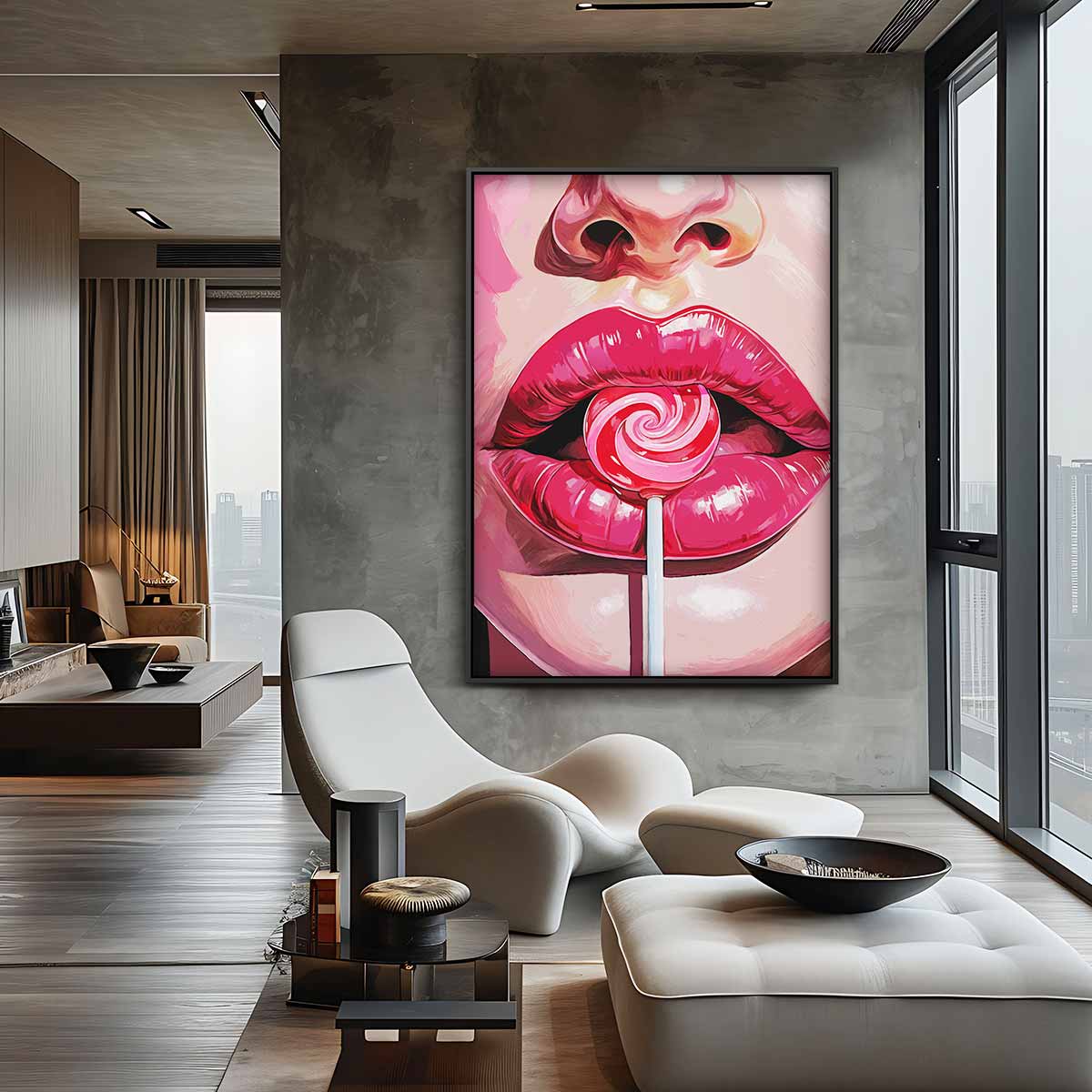 Pop Art Lolly Lips – staande wandkunst voor woonkamer of interieur