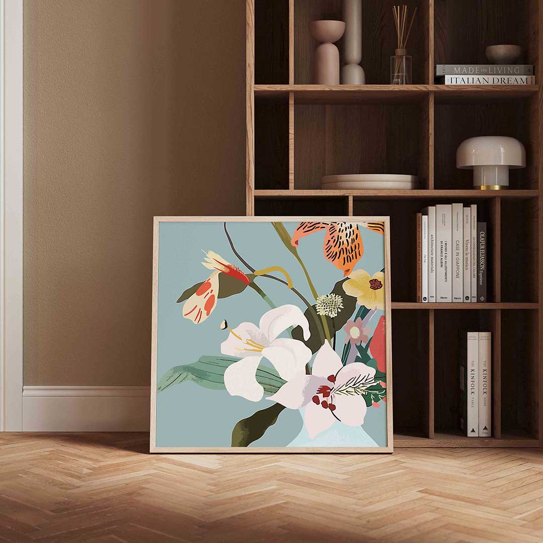 Bloemen in vaas – vierkante wanddecoratie met kleur en vorm van WallArtistic