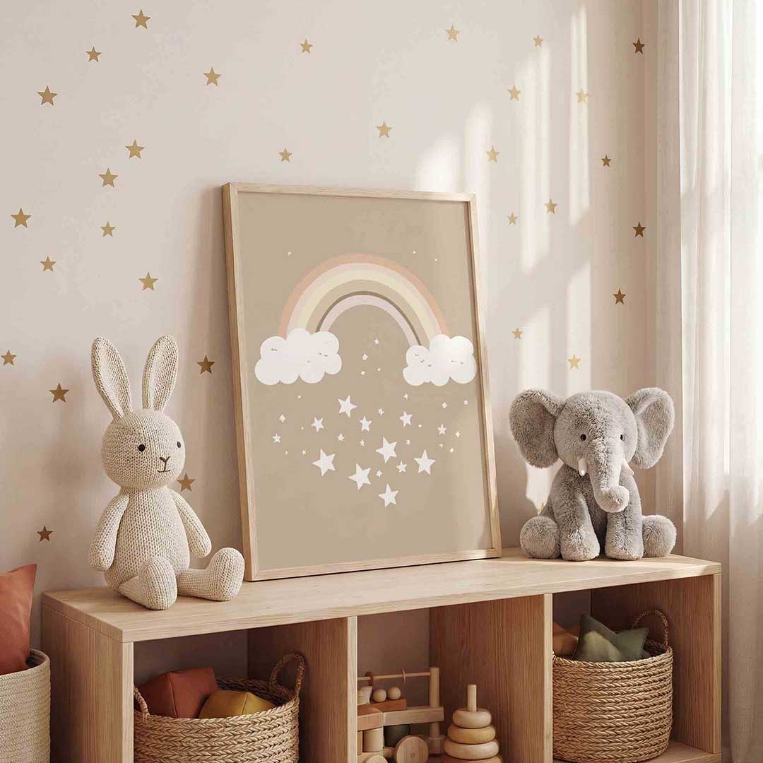 Regenboog en sterren – staande kinderkamer wanddecoratie van WallArtistic