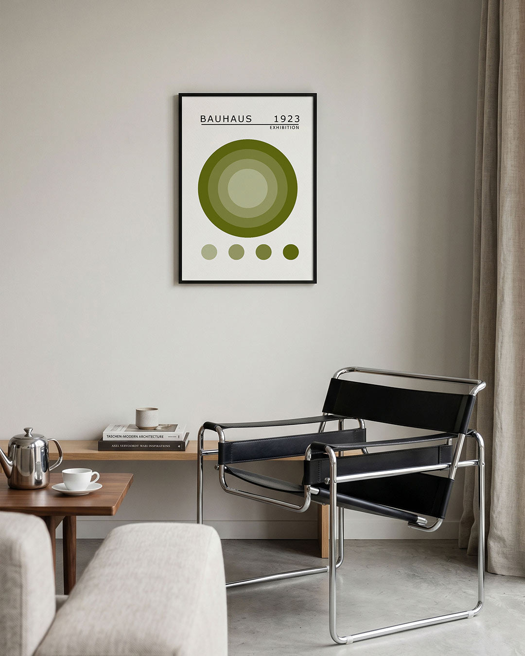 Cirkelritme groen – geometrische Bauhaus poster in staand formaat