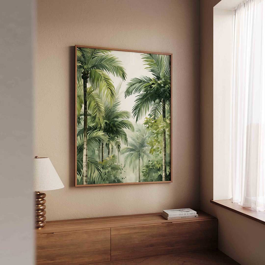 Palmbladeren en bomen – tropische wandkunst als portret poster