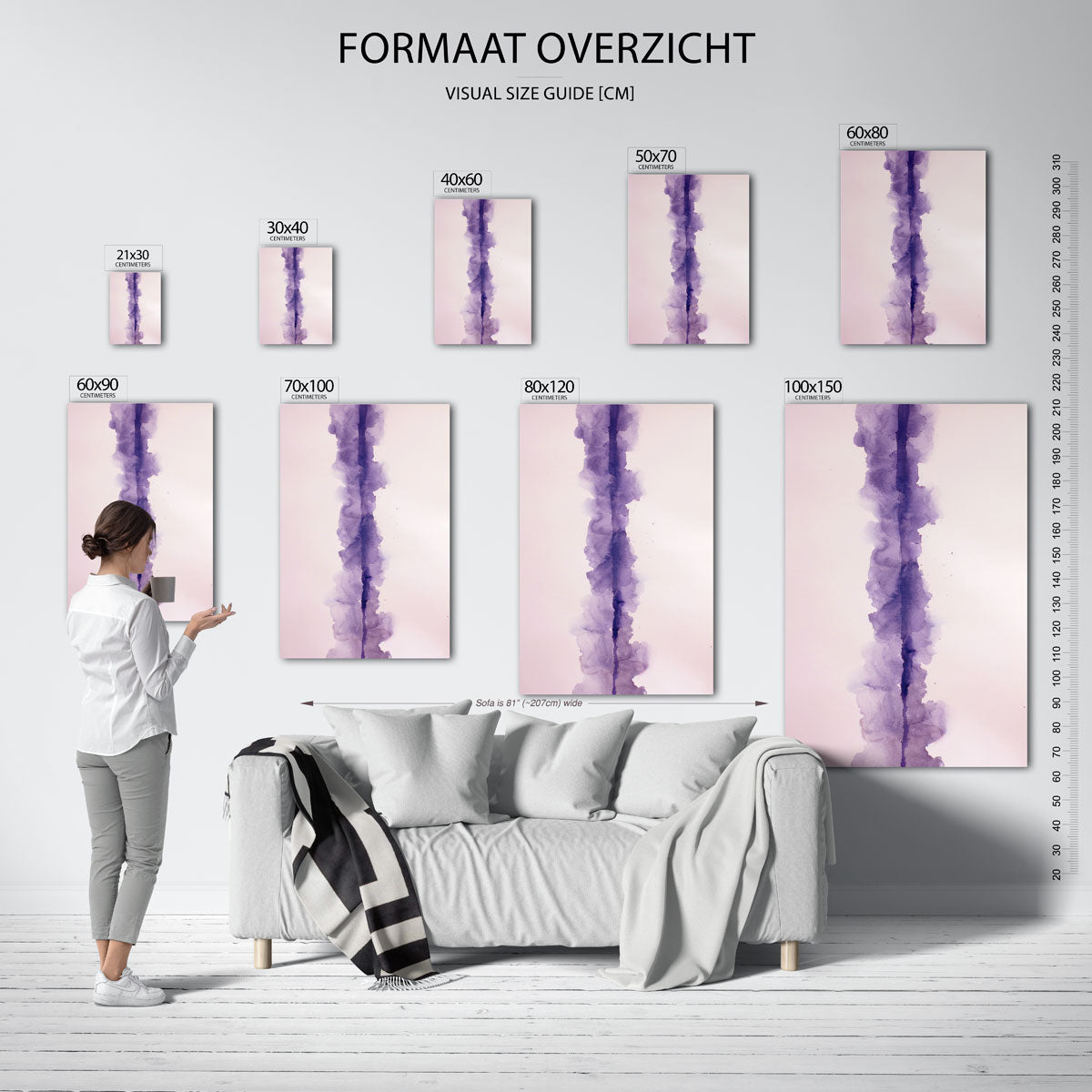 Paarse verticale lijn – staande muurposter met kleurrijke abstracte vormen