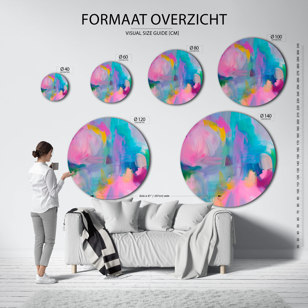 Abstracte kleurenexplosie – abstracte wandkunst met textuur als muurcirkel