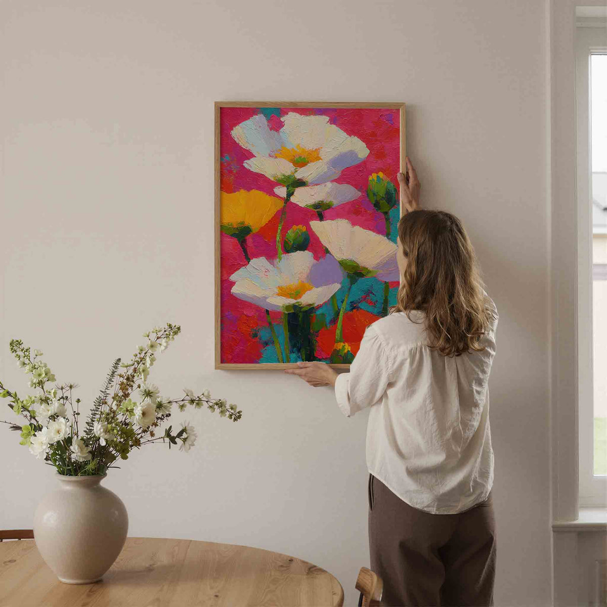 Bloemen in felle kleuren – dromerige illustratie als portret poster