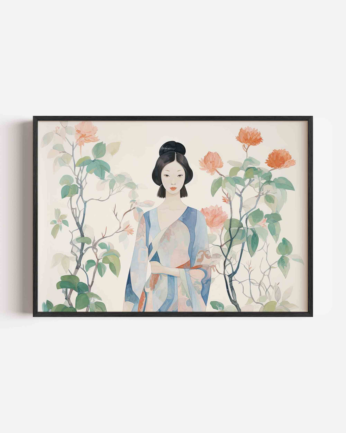 Vrouw met bloemen – keuken landscape poster als wanddecoratie
