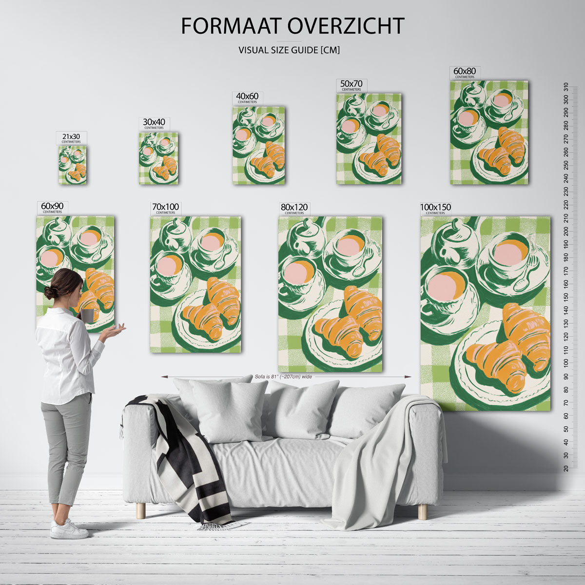 Ontbijt met croissants – staande muurposter met botanisch thema