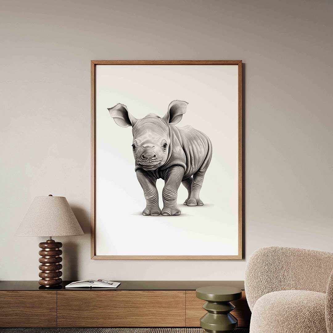 Neushoorn jong – dieren poster in staand formaat