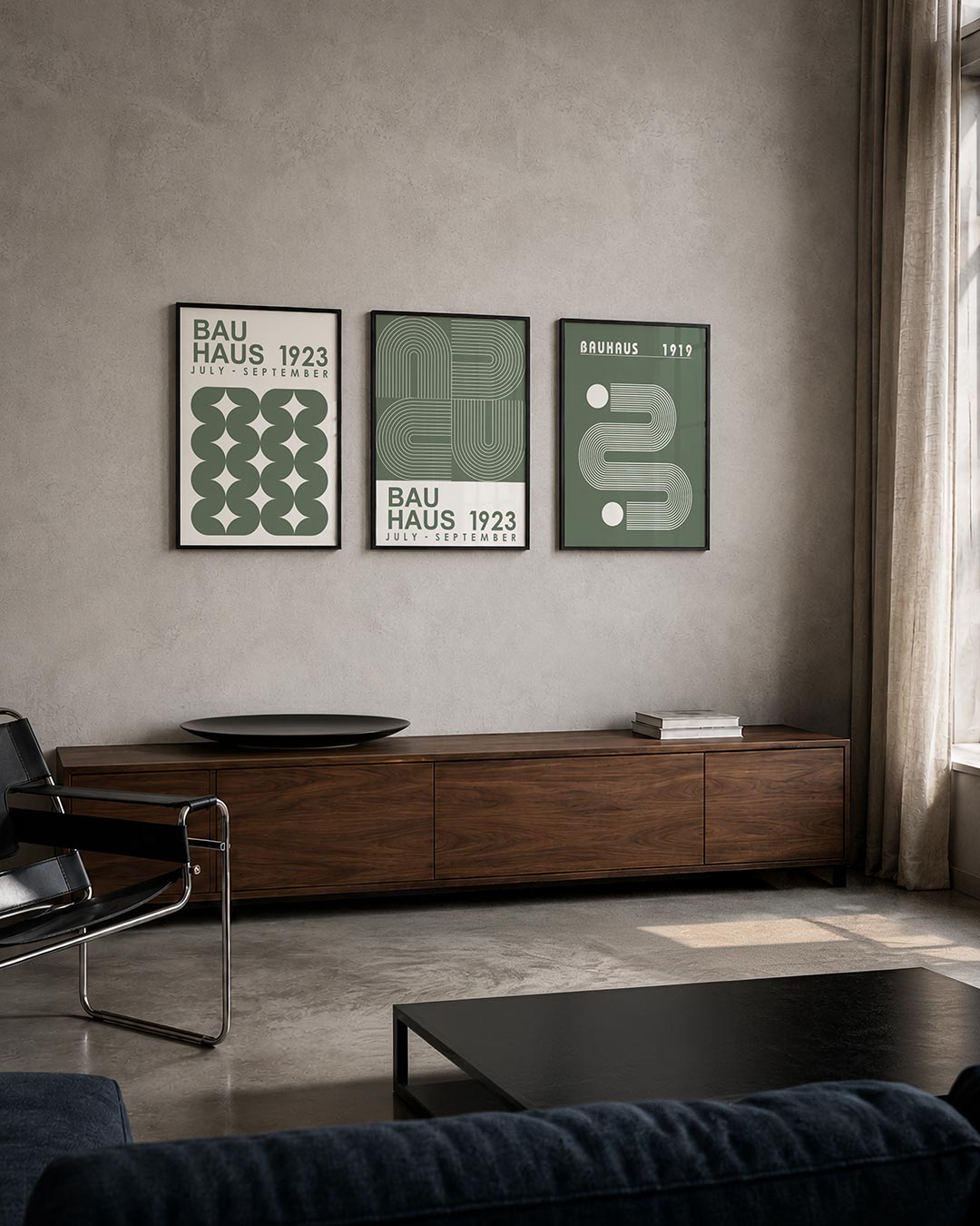 Vorm en ritme driedelige posterset – deze posterset in drie delen toont een spel van herhalende vormen en lijnen. De groene