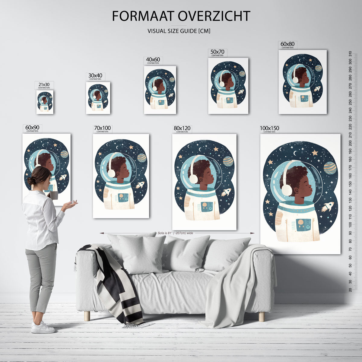 Astronaut met sterren – staande muurposter voor de kinderkamer