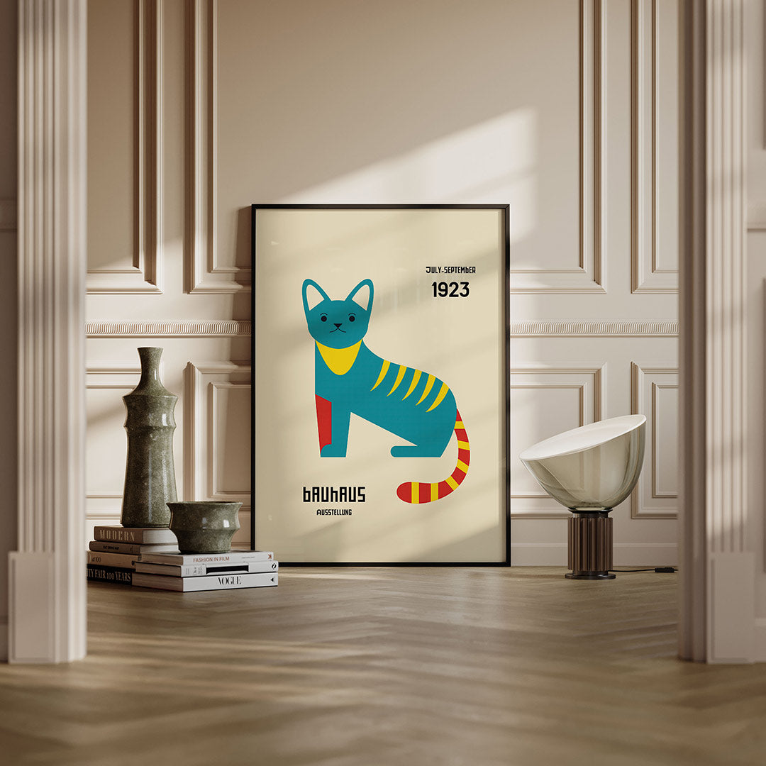 Kleurrijke kat – moderne Bauhaus wandkunst als poster