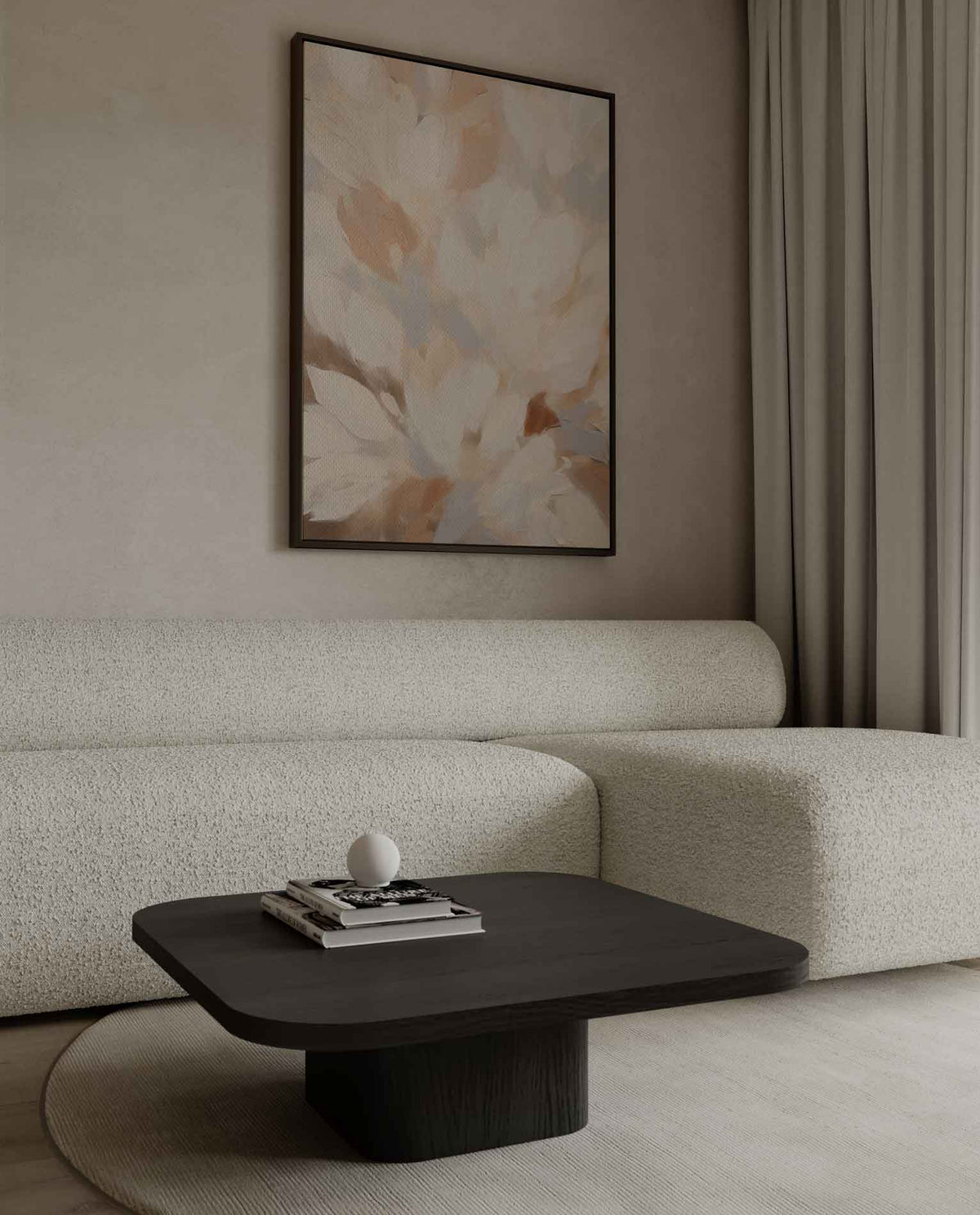 Bloemen in Neutrale Tinten – kunstwerk met zwarte baklijst