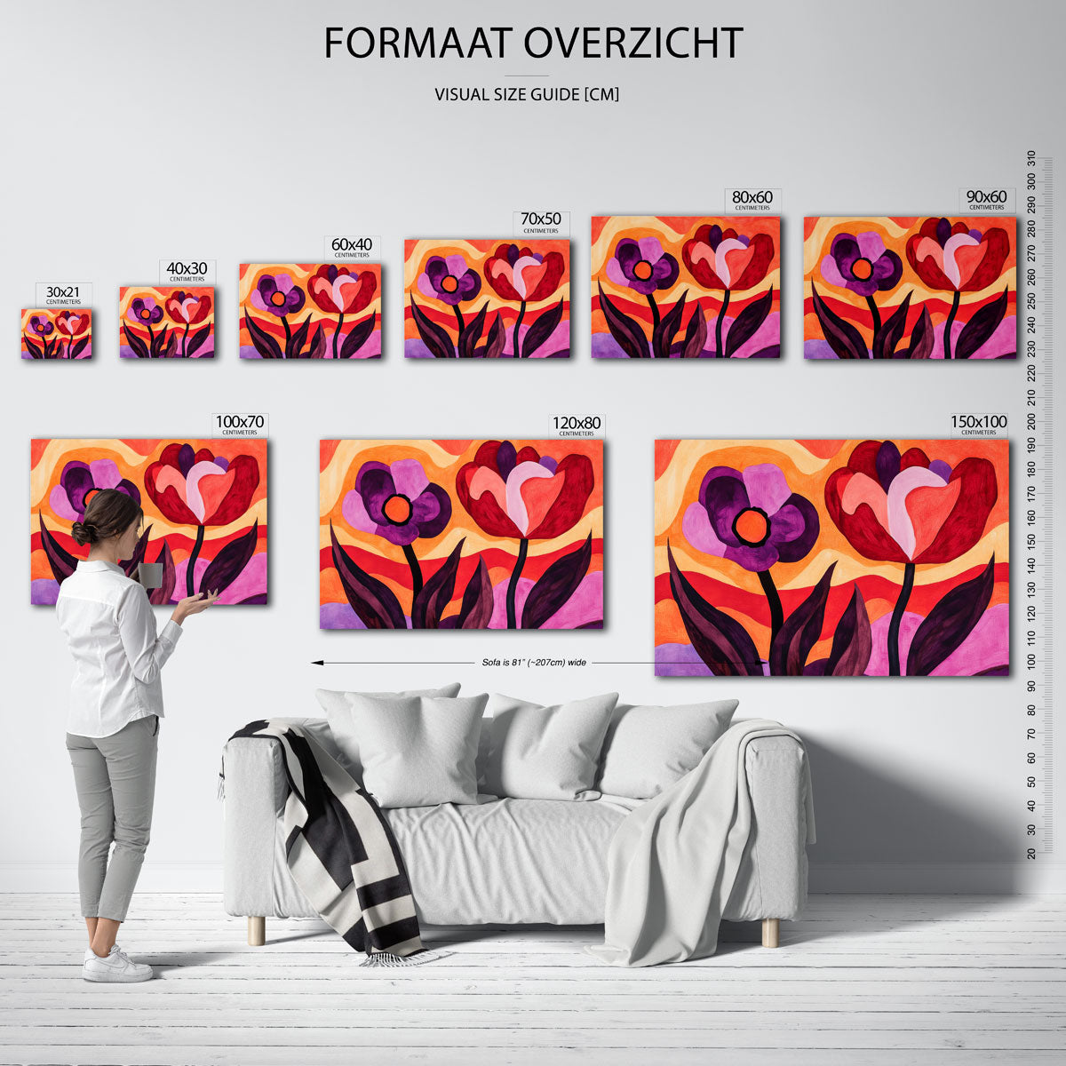 Bloemen in golvende kleuren – liggende muurposter met abstracte vormen