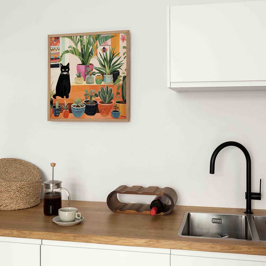 Kat en planten – keukenposter in vierkant formaat