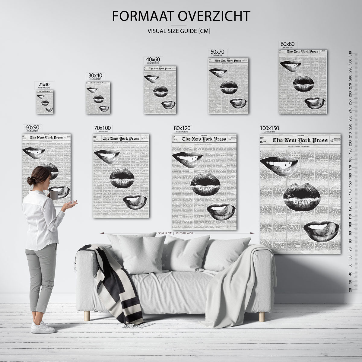 Lippen en krantenachtergrond – staande muurposter in Pop Art stijl