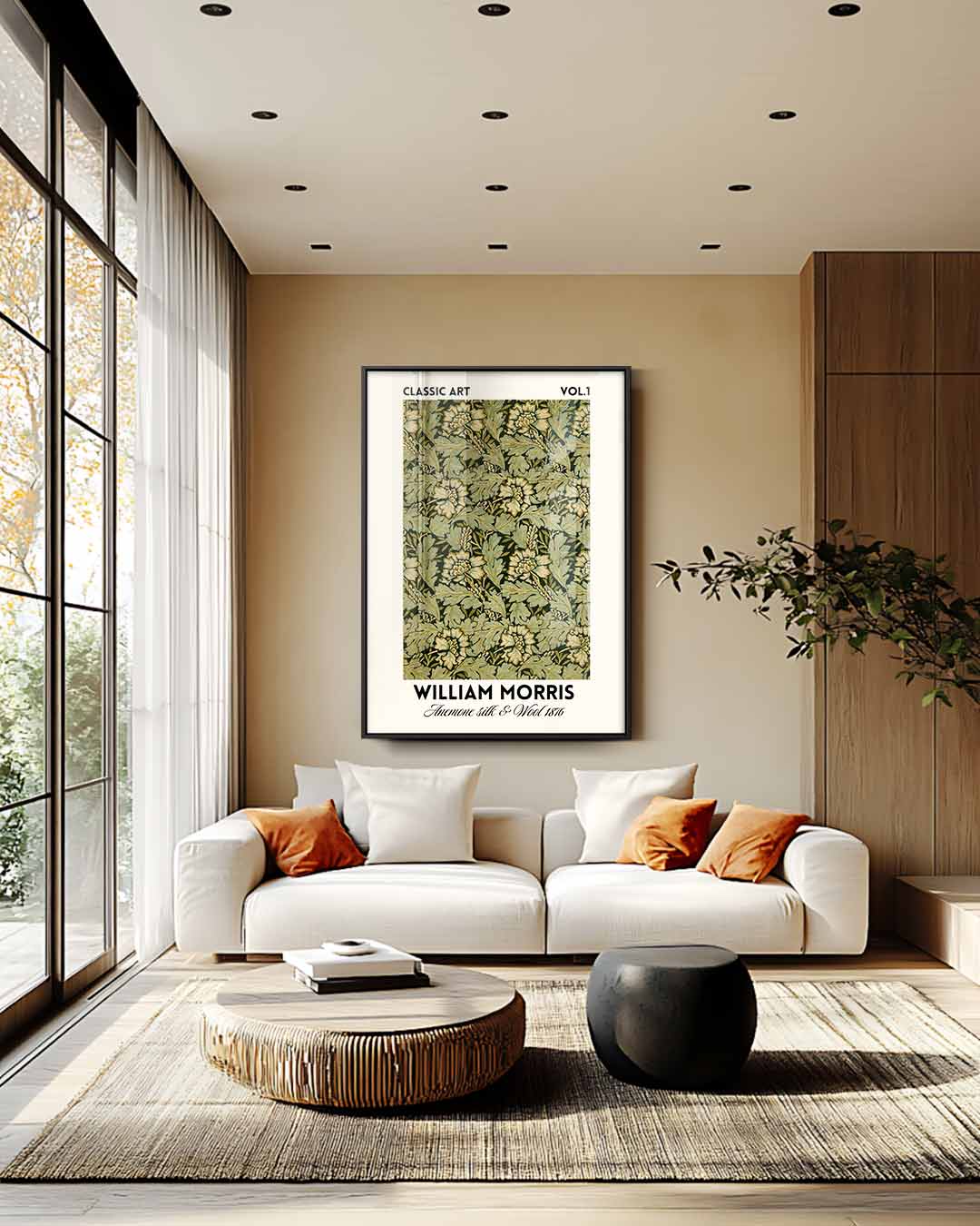 William Morris Anemone Patroon – kunstwerk met zwarte baklijst