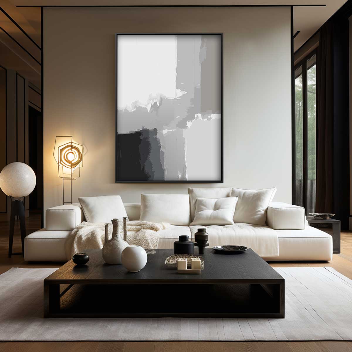 Abstracte Grijstinten Canvas – modern portret kunstwerk van WallArtistic