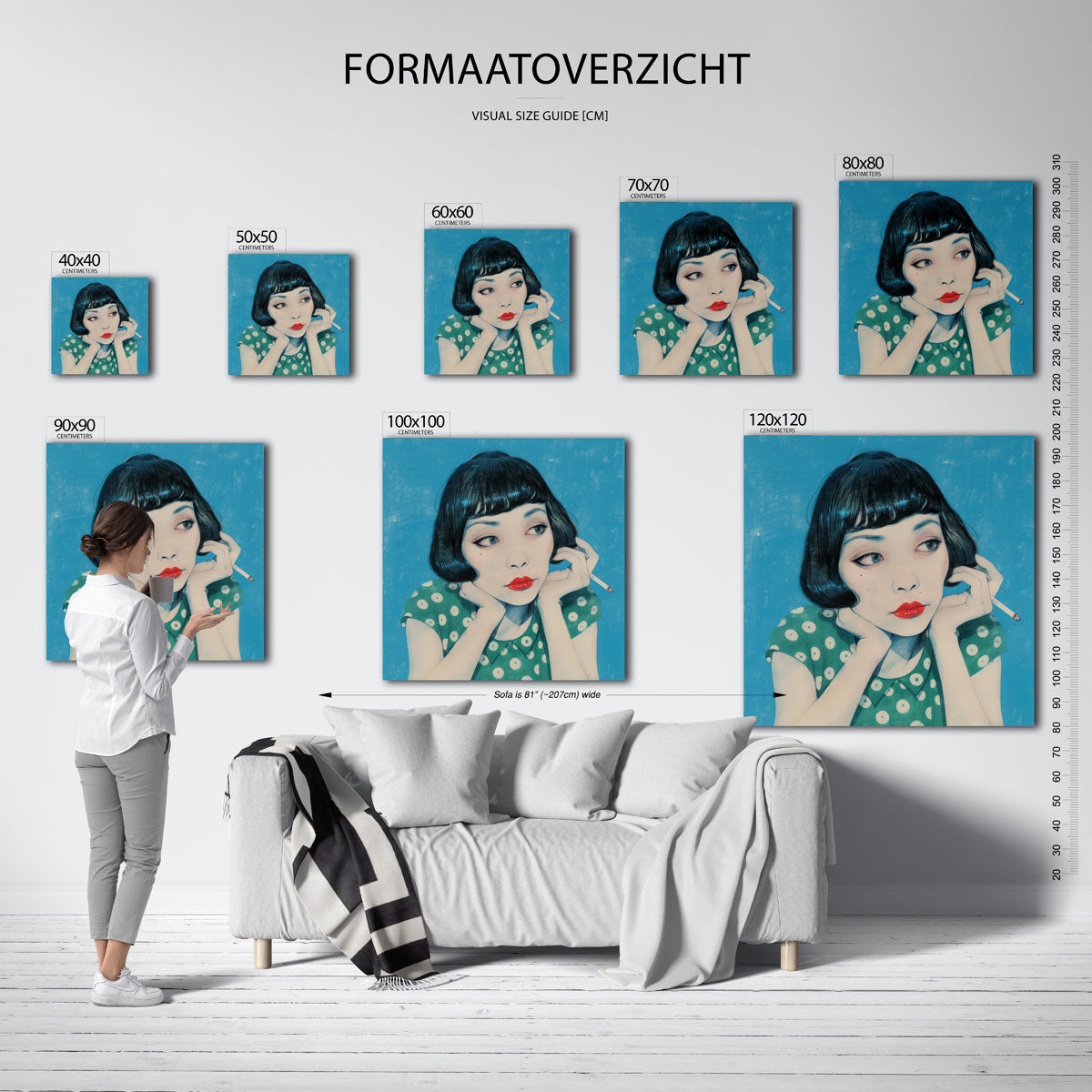 Vrouw met sigaret – vierkante muurposter met kunst en design