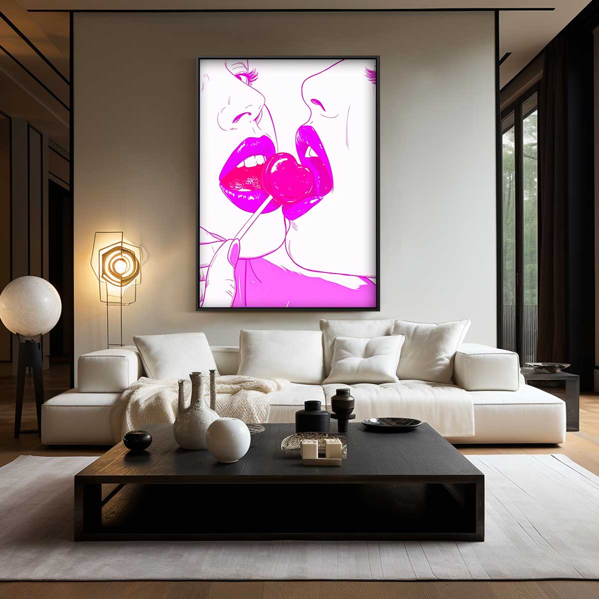 Pop Art Kissing Lollipop – staand kunstwerk voor modern interieur