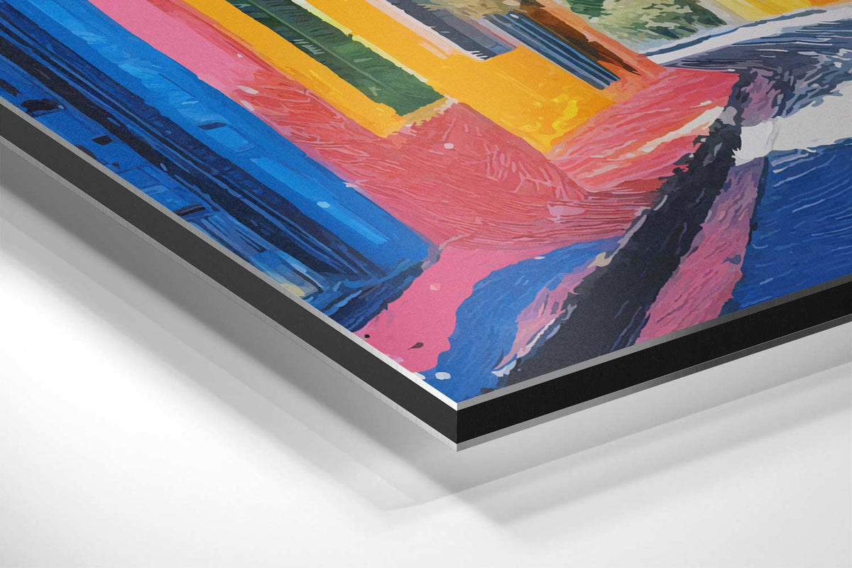 Zomerse Straat met Palmboom – canvas kunstwerk als wanddecoratie