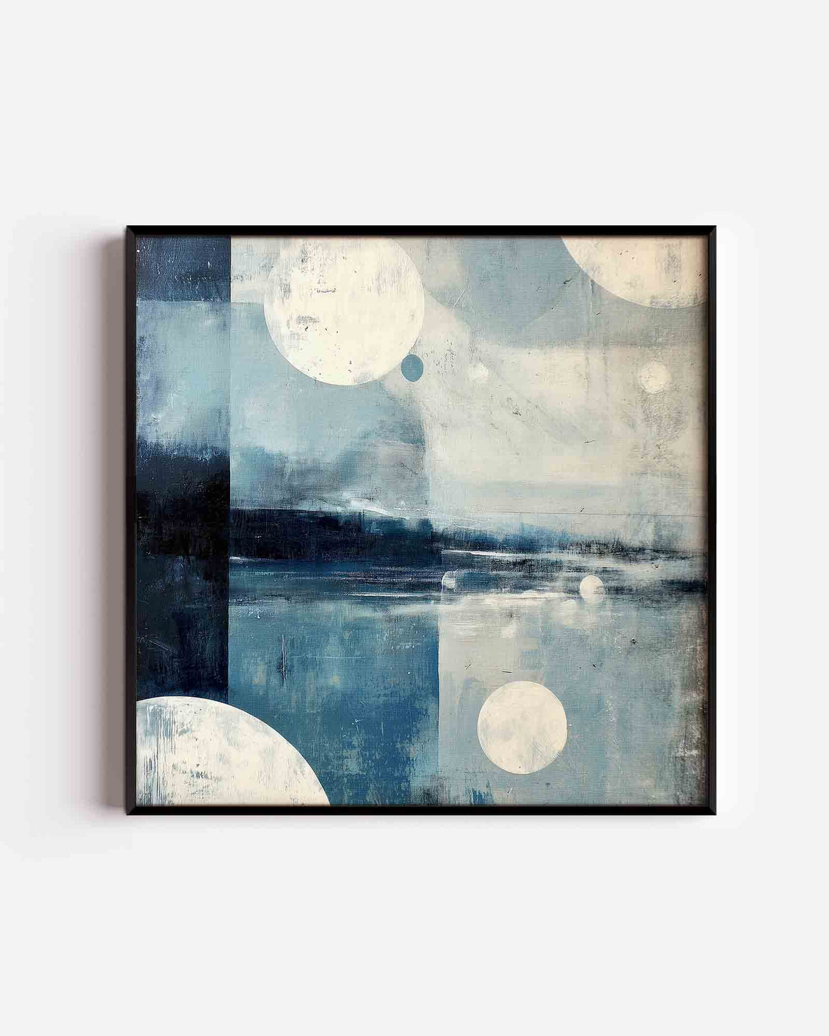 Blauwe cirkels en landschappen – abstracte vierkante poster als wanddecoratie