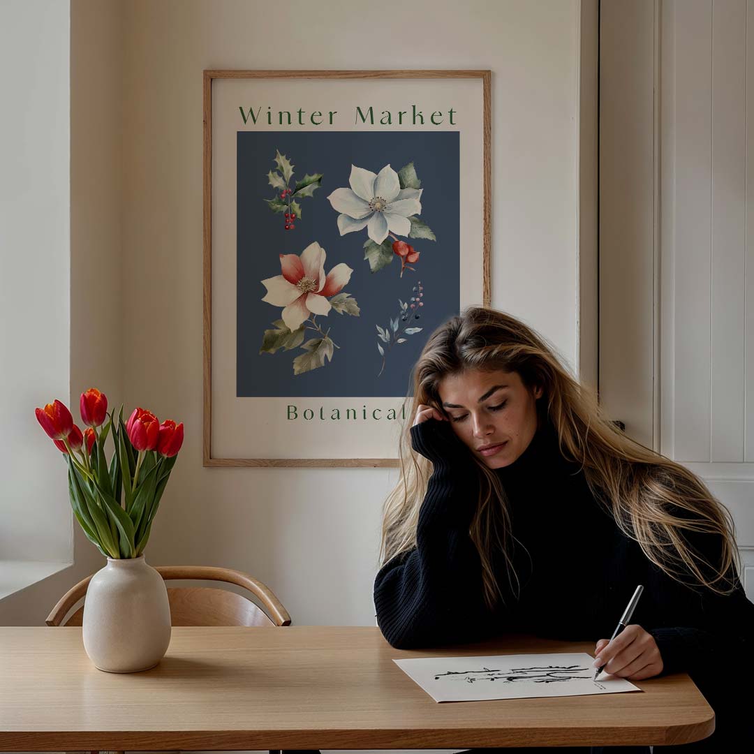 Winter Market Botanische – feestelijke wandkunst als portret poster