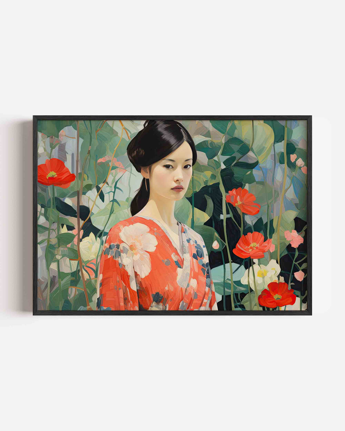 Vrouw in bloemen – keuken landscape poster als wanddecoratie