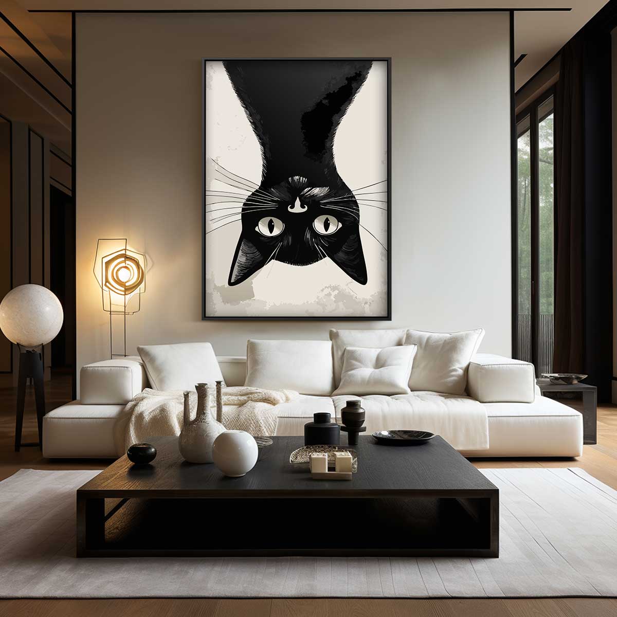 Omgekeerde Kat Verwondering – kunstwerk met zwarte baklijst